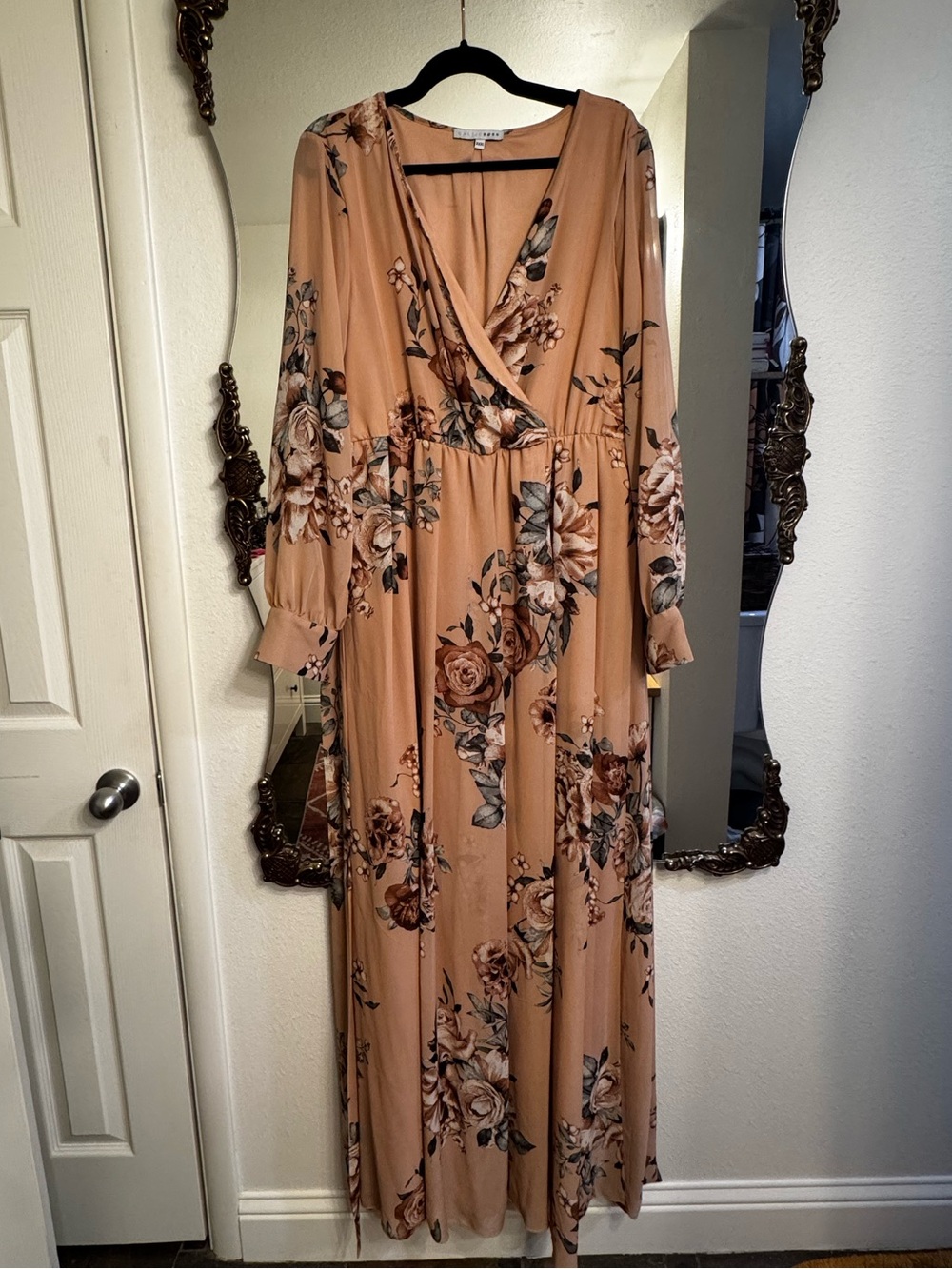 Baltic Born Floral Wrap Maxi Dress in Dusty Peach